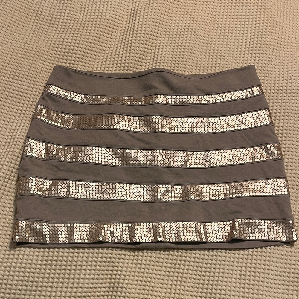 Express Beige and Gold Sequin Mini Skirt